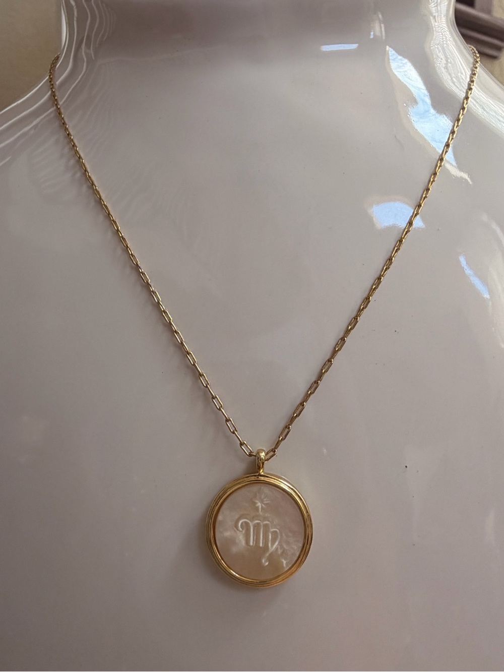 Gorjana Gold and Cream Virgo Round Pendant Necklace - Picture 2 of 5